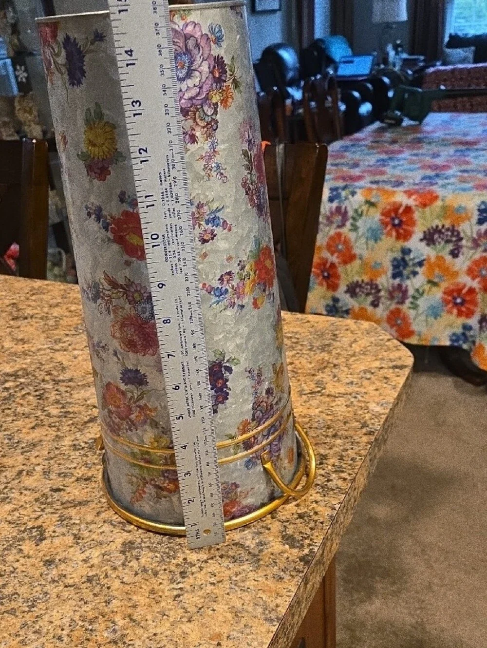MacKenzie-Childs Floral Metal Umbrella Vase with Gold Trim